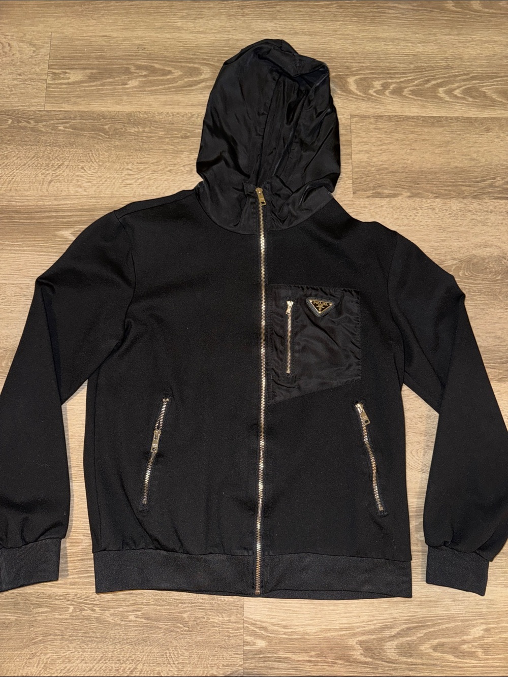 Prada Men’s Black Hooded Zip Jacket